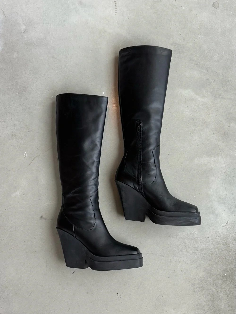 Gia Borghini Texan Black Platform Over-the-Knee Wedge Boots
